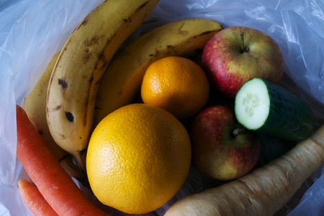 Fruit and vegetables in the bin